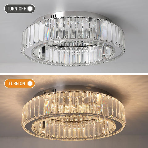Modern Crystal Ceiling Light LED Chandelier Flush Mount with Remote