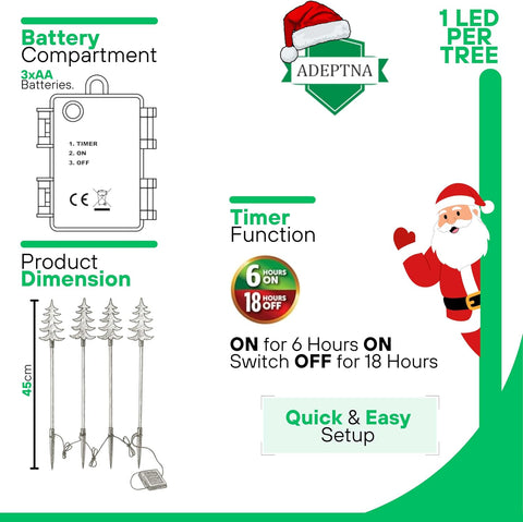 ADEPTNA 4 Piece LED Christmas Pathway Tree Lights with Timer Function Battery Powered Xmas Outdoor Patio Pathway Drive Way Christmas Decorations Outdoor