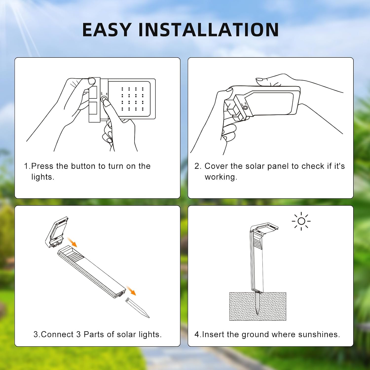 LES FLEURS Solar Lights Outdoor Garden, Super Bright 4 Pack LED Landscape Lighting, Waterproof Garden Lights, Auto ON/Off Outdoor Light for Yard, Lawn, Patio, Driveway, Sidewalk, Walkway Decorative