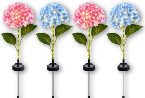 Solar Hydrangea Garden Lights, Outdoor Decorative Flower Lights, Waterproof Solar Powered Yard & Pathway Lights for Garden, Patio, Lawn & Landscape (Solar Light Hydrangea Flower (4 Pack)