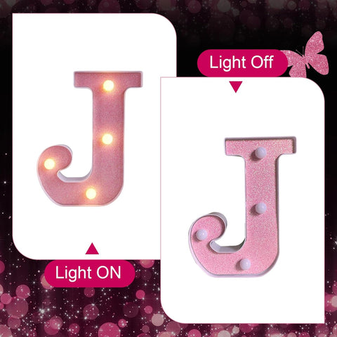 Light Up Letter J, LED Letter Lights Pink, Warm Lighted Letters Light Sign, Battery Powered Night Light for Birthday Wedding Anniversary Christmas Home Wall Decor