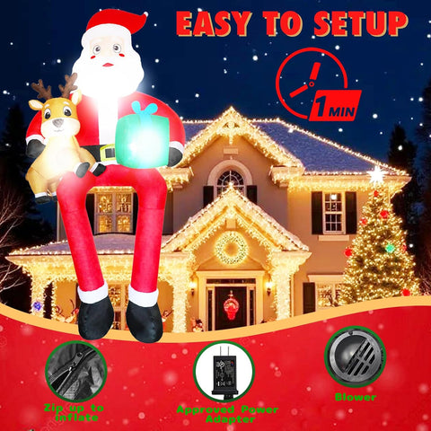 9.5FT Inflatable Climbing Santa with Gift Box & Reindeer Baby – Outdoor