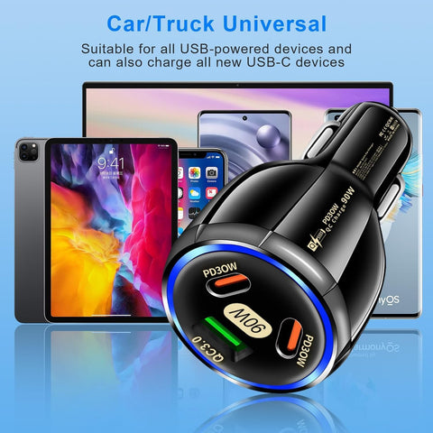 90W 3-Port USB C Fast Car Charger Adapter