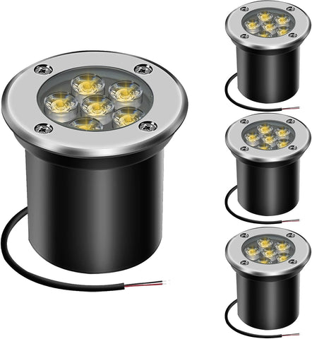 Outdoor Buried Lights LED Ground Light Mains Powered Garden Lights Underground Light 6W 12V 24V IP67 Waterproof Low Voltage Well Lighting for Garden, Pathway, Patio(Warm White)