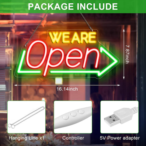 LED Neon "We Are Open" Sign for Business 16"x7.8" – Ultra Bright Electric Neon Light, USB Powered for Shops, Bars, Hotels, Decor