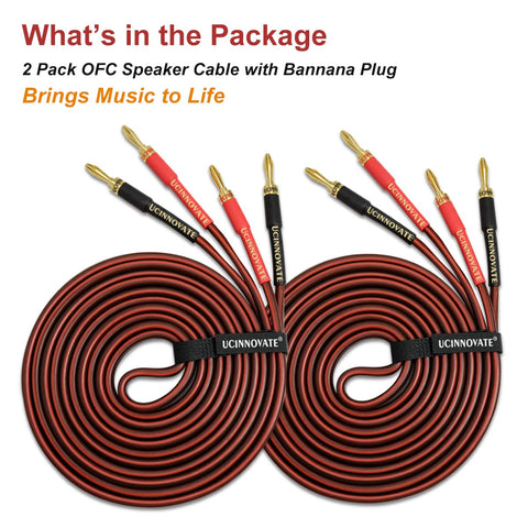 Speaker Wire Cable with Banana Plug, 2 Pack High-end Pure Copper 1.5m Gold-Plated Banana Tip Plugs Male to Male 600 Strand Speaker Cable Audio HIFI System 4.9FT