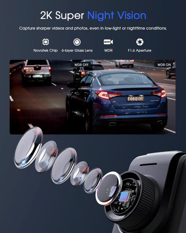 Avylet Dash Cam WiFi 2K Black with GPS & Night Vision for Cars