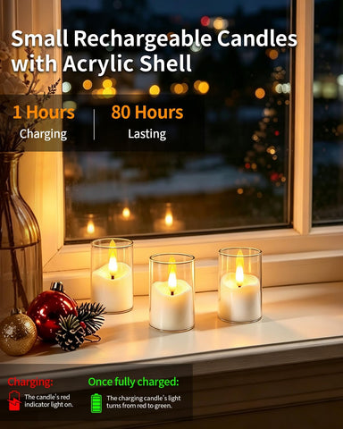 6 Pack Small Rechargeable Acrylic Flameless Candles with Remote Timer 4 x 6.5cm LED Tea Light Flickering Votive Mini Candles Battery Operated for Home Table Halloween Party Wedding Decor