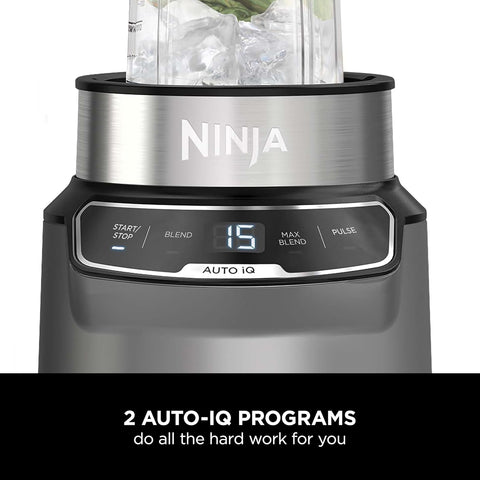Blender with Auto-iQ Technology – 1000W Personal Smoothie Maker – 2 x 700ml Cups – One Touch Controls – Grey/Silver BN500UK