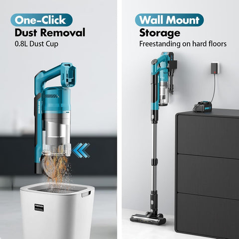 Cordless Vacuum Cleaner 700W 60KPA Stick Vacuum Blue with Dual Battery