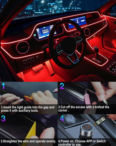 5M USB EL Wire Car Interior Lights – Multi-Colour Flexible LED Strip with APP Control, Dashboard Ambient Lighting for Cars, Trucks & Vans