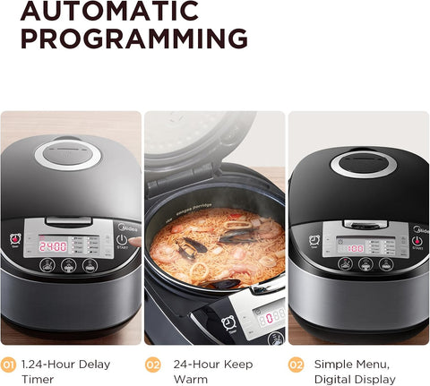 Midea 10 Cup Rice Cooker with Steamer 5L – Black