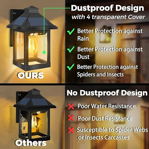 Solar Outdoor Motion Sensor Wall Lantern Lights, Vintage Light with 3 Smart Lighting Modes