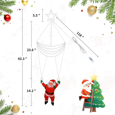 Linhai LED Christmas Parachute Lights with Santa Claus – 3.66ft, 8 Modes