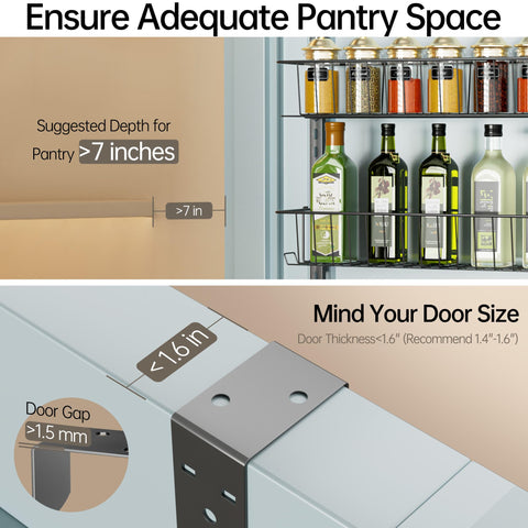 Delamu 8-Tier Over Door Storage Organiser, Adjustable Metal Pantry Shelves, Hanging Spice Rack for Kitchen, Bathroom & Laundry, White