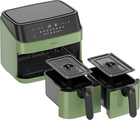 9L Dual Air Fryer XXL – 8 Presets, Oil-Free Healthy Cooking, Easy-Clean Metal Interior, 99-Min Timer – Sage Green