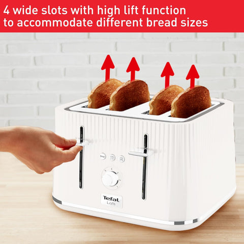 White 4-Slot Toaster 1700W | Extra Wide Slots, 7 Browning Levels, High-Lift Lever, Even Toasting, Removable Crumb Tray