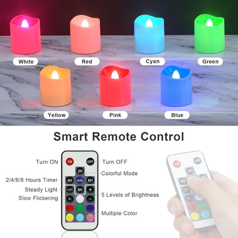 Rechargeable RGB Tea Lights, 12-Pack Flameless LED Candles with Remote, Timer & Charging Station for Home & Party Décor