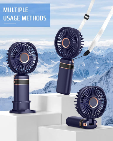 Mini Handheld USB Fan – Rechargeable 5-Speed Folding Fan with Base & Lanyard