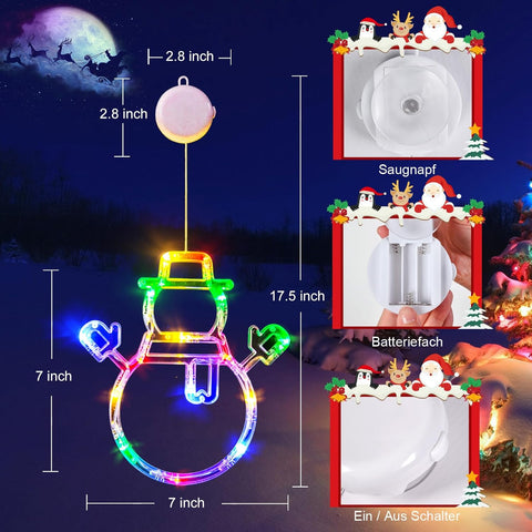 Christmas LED Window Lights Set, 3 Pack Multicolour Santa Hat, Snowman & Stocking with Suction Cups | Battery Operated Lights with Timer & Slow Fade Mode for Christmas Decoration