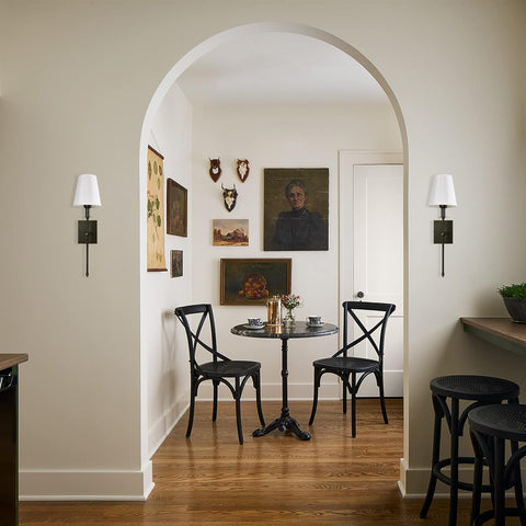 Hardwired Wall Light Set of 2 Black Wall Sconces with Fabric Shade, Vintage Farmhouse Lighting for Bathroom Living Room Bedroom Dining Hallway (E27, 230V)