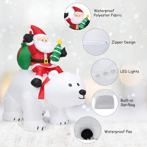 COSTWAY Inflatable Santa Claus with LED Lights, Self-Inflating Blow Up Christmas Decoration for Indoor Outdoor Yard