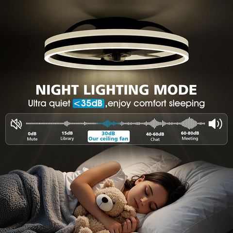 50cm Ceiling Fan with Light & Remote – 6 Speeds, 3000K-6500K Dimmable LED, Quiet Smart Ceiling Fan for Bedroom & Living Room (Black)