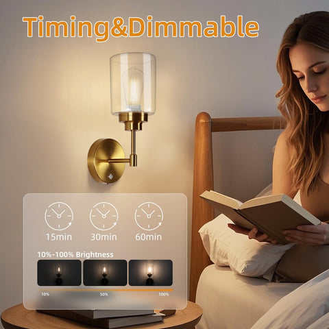 Battery Operated Wall Sconce Set of 2 Gold - Wireless Rechargeable LED
