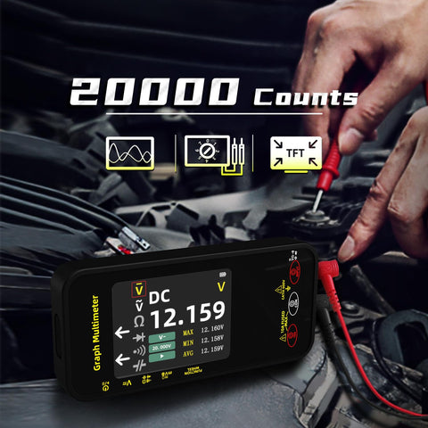 BSIDE S500 Digital Multimeter 20000 Counts TRMS Graphing Smart Multimeter 1000V 10A Auto-Rotate Display Rechargeable Pocket Electrical Tester Black