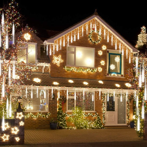 Kwaiffeo Meteor Shower Outdoor Christmas Lights 10 Tube 12 Inch White Waterproof
