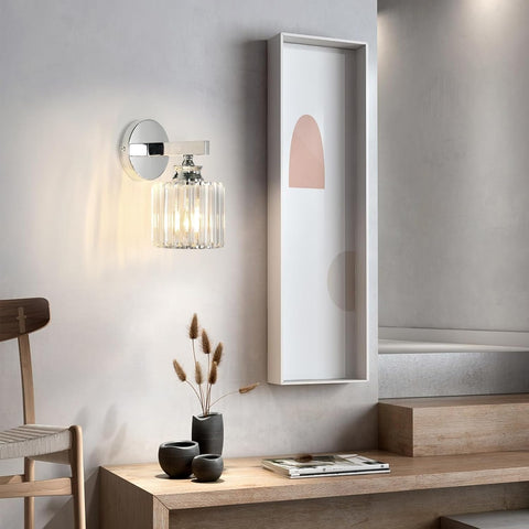 Modern Crystal Wall Light, E27 Silver Round LED Sconce for Bedroom & Hallway
