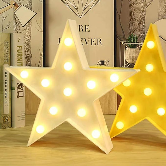 LED Star Marquee Sign Night Lights, Warm White LED Lamp - Living Room, Bedroom Table & Wall Christmas Decoration for Kids & Adults - Battery Powered 10 Inches High