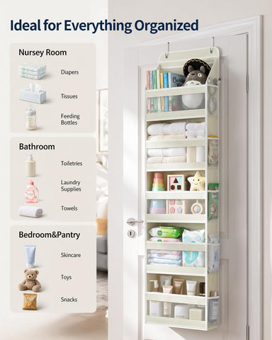 Yecaye 5-Tier Over Door Storage Organiser, Grey – Hanging Shelves with Mesh Windows for Space-Saving Home Organisation