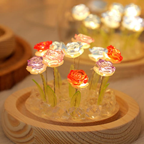 Red Rose Flower Night Lamp with Warm LED Light – Cute Battery Powered Bedroom Decor Gift