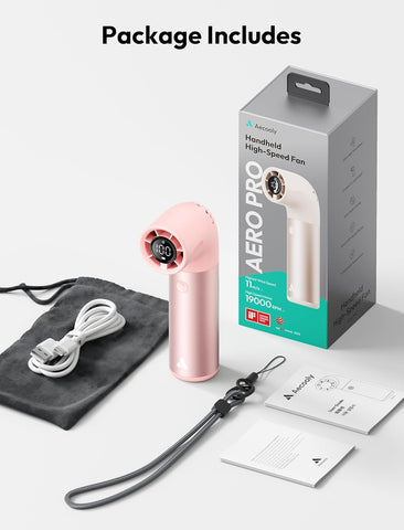 Aecooly Portable Handheld Fan, Powerful Turbo Mini Fan,15H Max Cooling Time,19000 RPM High Speed Aero Pro, 6 Speeds Aluminum Case, Pocket Rechargeable Personal Small Travel GIfts for Women Men -Pink