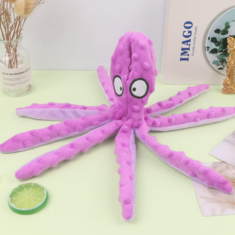 Octopus Squeaky Dog Toy Plush No Stuffing Purple