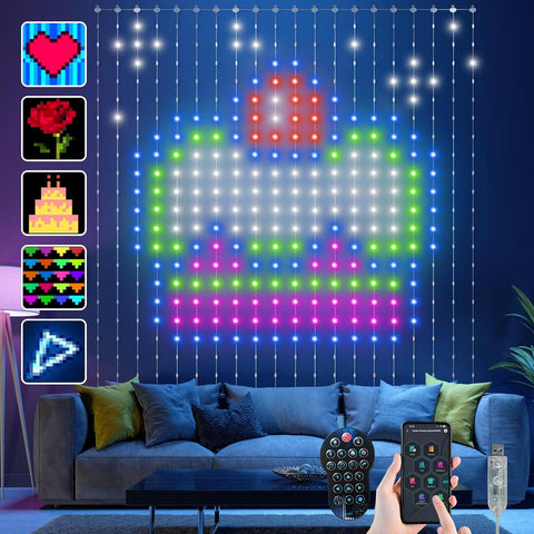 Ciskotu 2 x 2m Smart RGB Curtain Lights – 400 LED USB Fairy Lights with App, Remote, Music Sync & 100+ Effects - Turn Any Room Into a Colourful Celebration