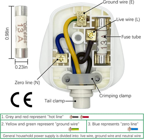 UK Plug 13 Amp Plug UK, plugs 3 Pin Electric Plugs UK 250V ,13A Fused Mains , with Cord Grip Rewireable Socket White,2 Pack