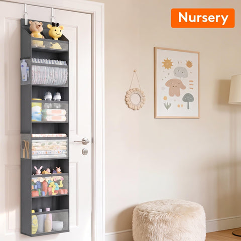 Lifewit 4-Tier Over Door Diaper Organiser, Beige – Space-Saving Hanging Nursery Storage with Mesh Windows