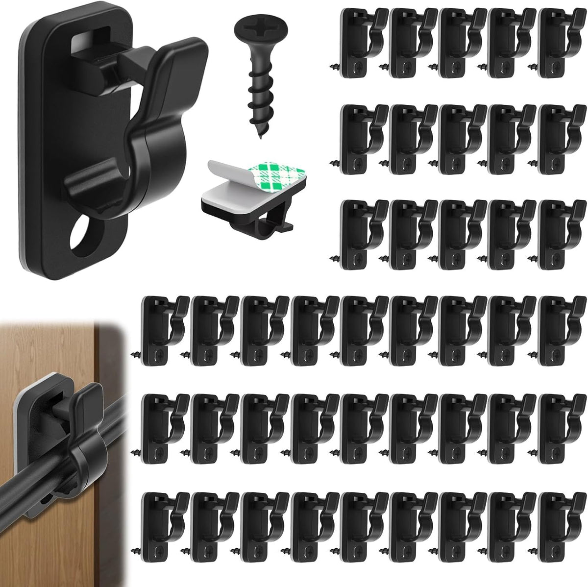 60 Pack String Light Clips with Adhesive & Screw-In Hooks – Black Outdoor Garden Light Holders for Fairy Lights, Christmas Decorations & Patios – Keep Every Light Right Where You Want It