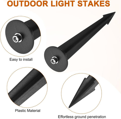 M METERXITY 10-Pack Plastic Flood Light Ground Stake, 1.4" Diameter x 6.3" Height Outdoor Light Stakes Replacement for Landscape/Garden/Yard/Lawn/Pathway [Black]