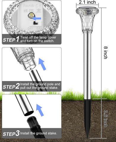 6pcs LED Solar Garden Lights, IP65 Solar Garden Lights Stainless Steel Waterproof Energy Saving for Patio, Lawn, Yard, Driveways (Warm White)