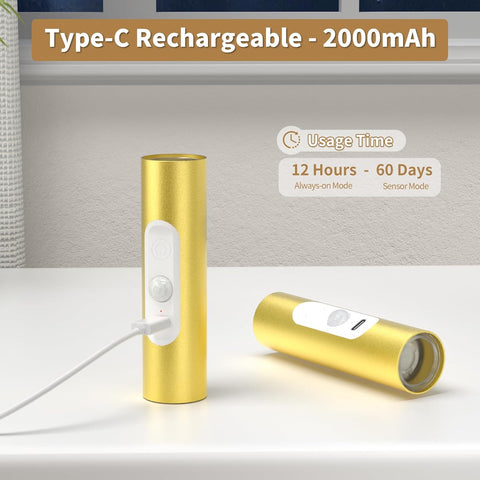 Motion Sensor Wall Lights with Remote Control - Rechargeable Battery Operated Wall Sconces Indoor, LED Wireless Magnetic Wall Lamp Set of 2 for Stairs, Hallway, Bedroom, Living Room, Gold