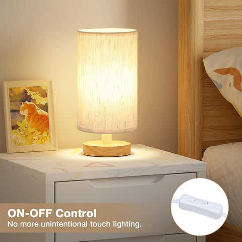 Aooshine Bedside Lamp – 3000K Warm White LED Table Lamp with Push Button, E27 Base & Fabric Shade for Bedroom, Living Room & Small Spaces