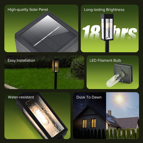 UME 8 Packs Garden Solar Lights, Glass Metal LED Solar Path Lights, 3000K Warm White, Waterproof Solar Lights Outdoor Garden for Yard, Walkway, Patio, Driveway, Lawn