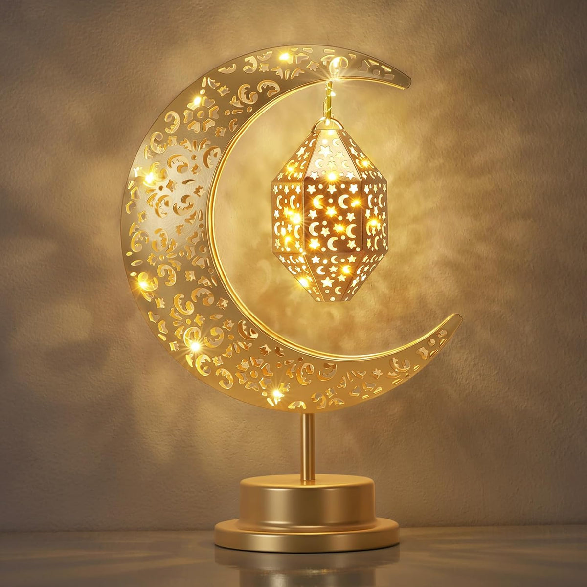 Ramadan Crescent Moon Lamp – Battery Powered Moon & Star Table Light for Eid Home Decor, Bedroom & Living Room