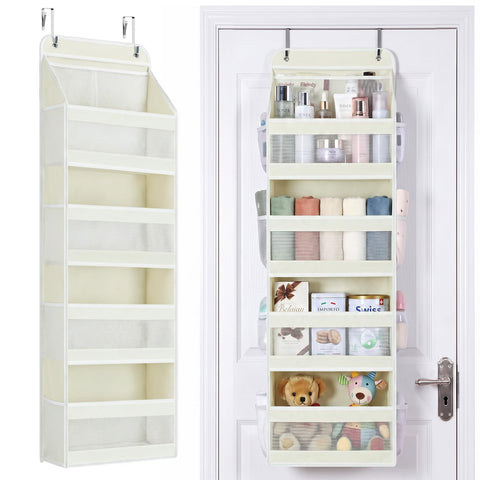 Yecaye 5-Tier Over Door Storage Organiser, Grey – Hanging Shelves with Mesh Windows for Space-Saving Home Organisation