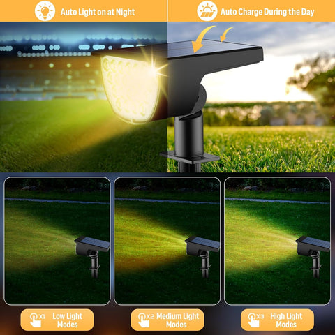GKGG Solar Lights Outdoor Waterproof IP65, 76 LED 3 Lighting Modes Solar Spot Lights Yard Garden Landscape Pathway Outdoor Lights (Warm White, 4 Pack)