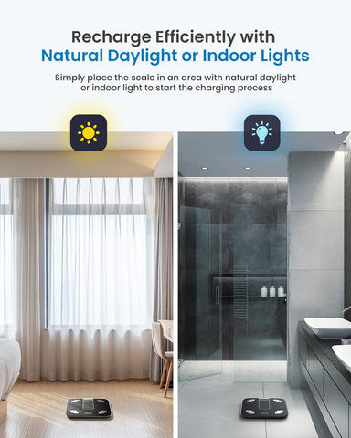 Battery-Free Solar Body Weight Scale – Digital Bluetooth Smart Bathroom Scale with Body Fat & BMI Monitor, 400 lbs