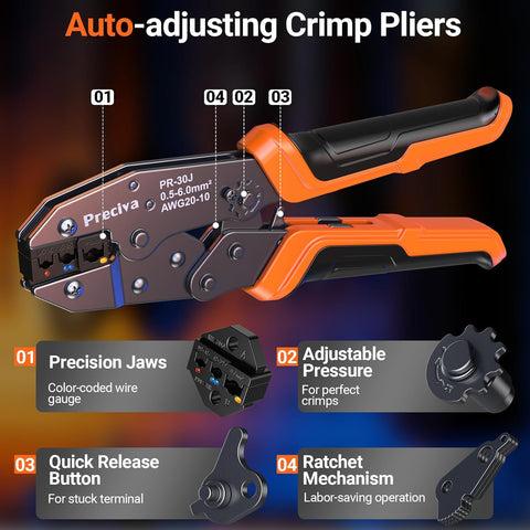 PRECIVA INSULATED CRIMPING TOOL SET WITH 350PCS CRIMP CONNECTORS & STORAGE CASE – RATCHET WIRE CRIMPING TOOL FOR 0.5-6MM² AWG20-10 ELECTRICAL TERMINALS
